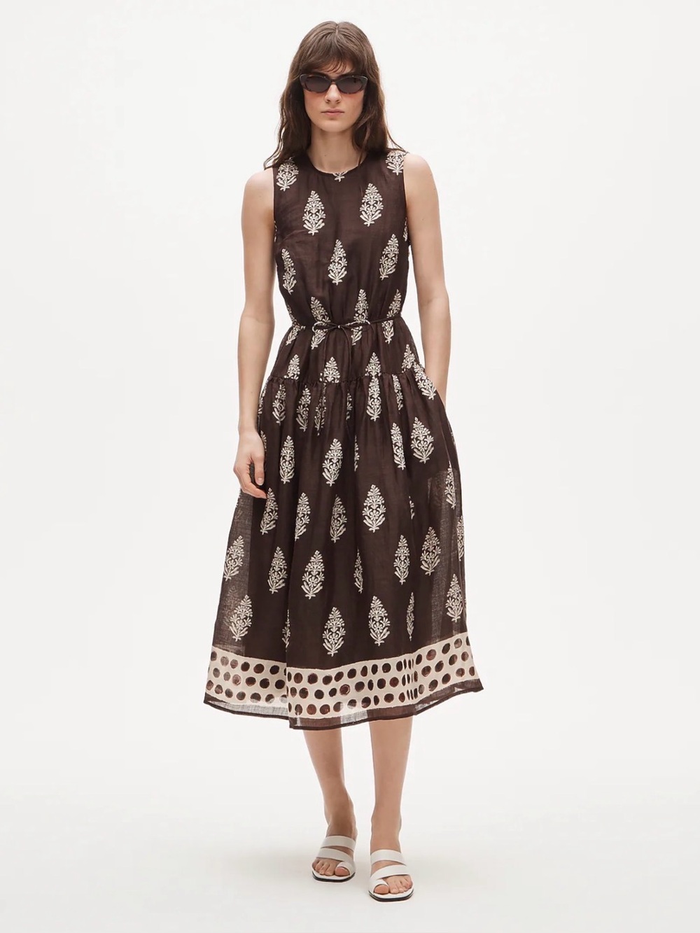 J.Crew Open-Back Dress Cocoa Block Print Ramie Smoked Walnut Size 2 NWT $248